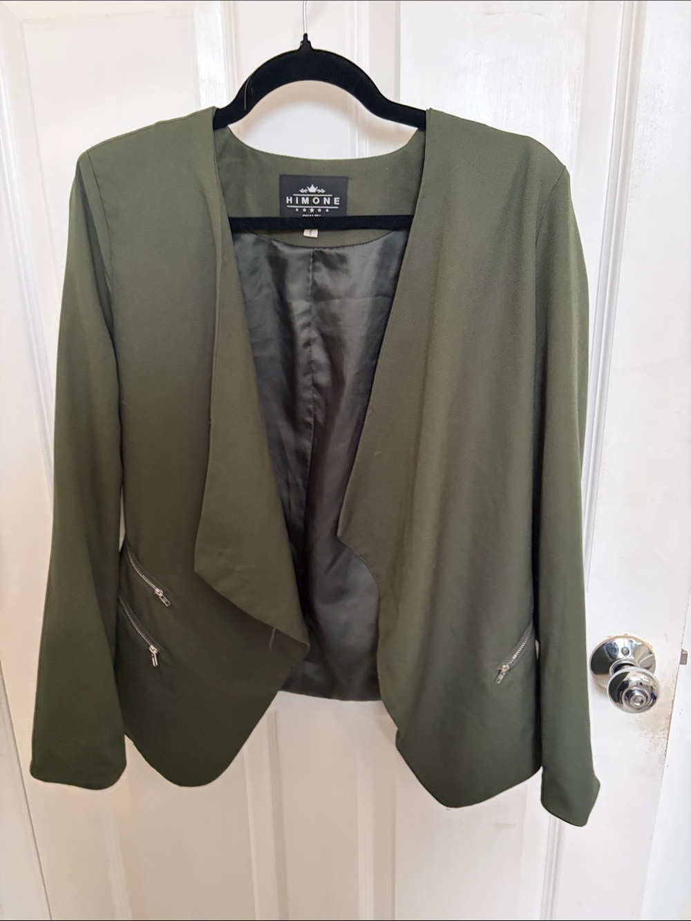 Himone Women's Olive Green Open Front Blazer